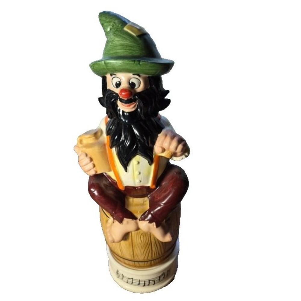 Vintage Hobo Hillbilly on Barrel Musical Liquor Whiskey Decanter Barware Ceramic